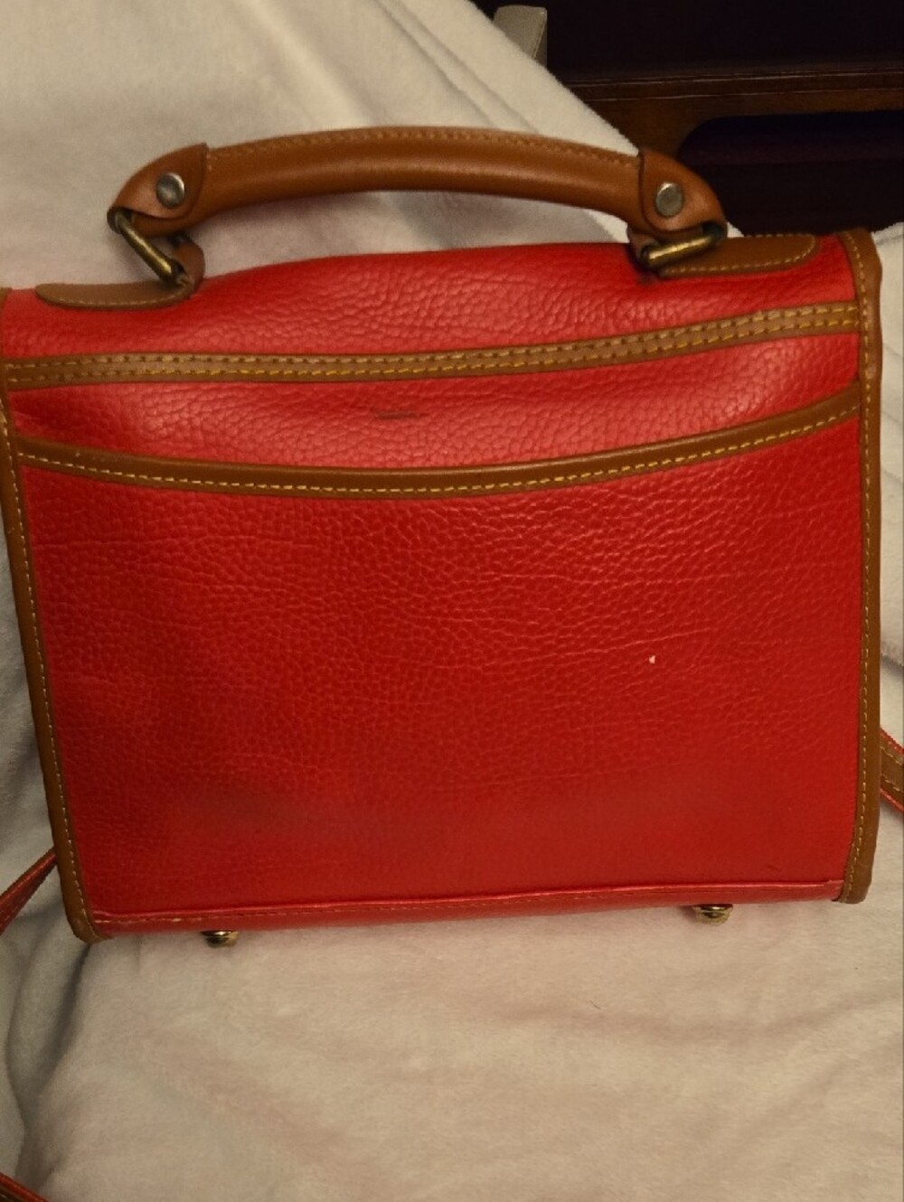 Dooney & Bourke Red Leather Satchel/Purse Set with Brown Trim - Picture 2 of 15